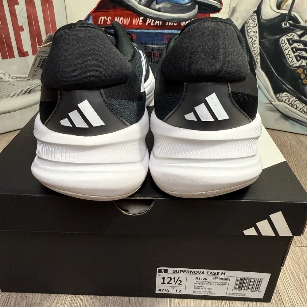 New Mens Adidas Supernova Ease JI1426 Black White Running Shoes 12.5, 13.5, 14